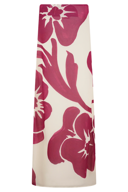 Katalina Chiffon Maxi Skirt Red Deco Fleur Print