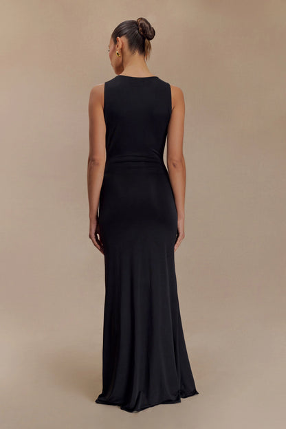 Beck Plunge Maxi Dress With Floral Hardware Black