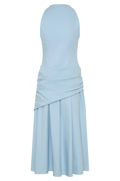 Emily Wrapped Waist Midi Dress Sky Blue