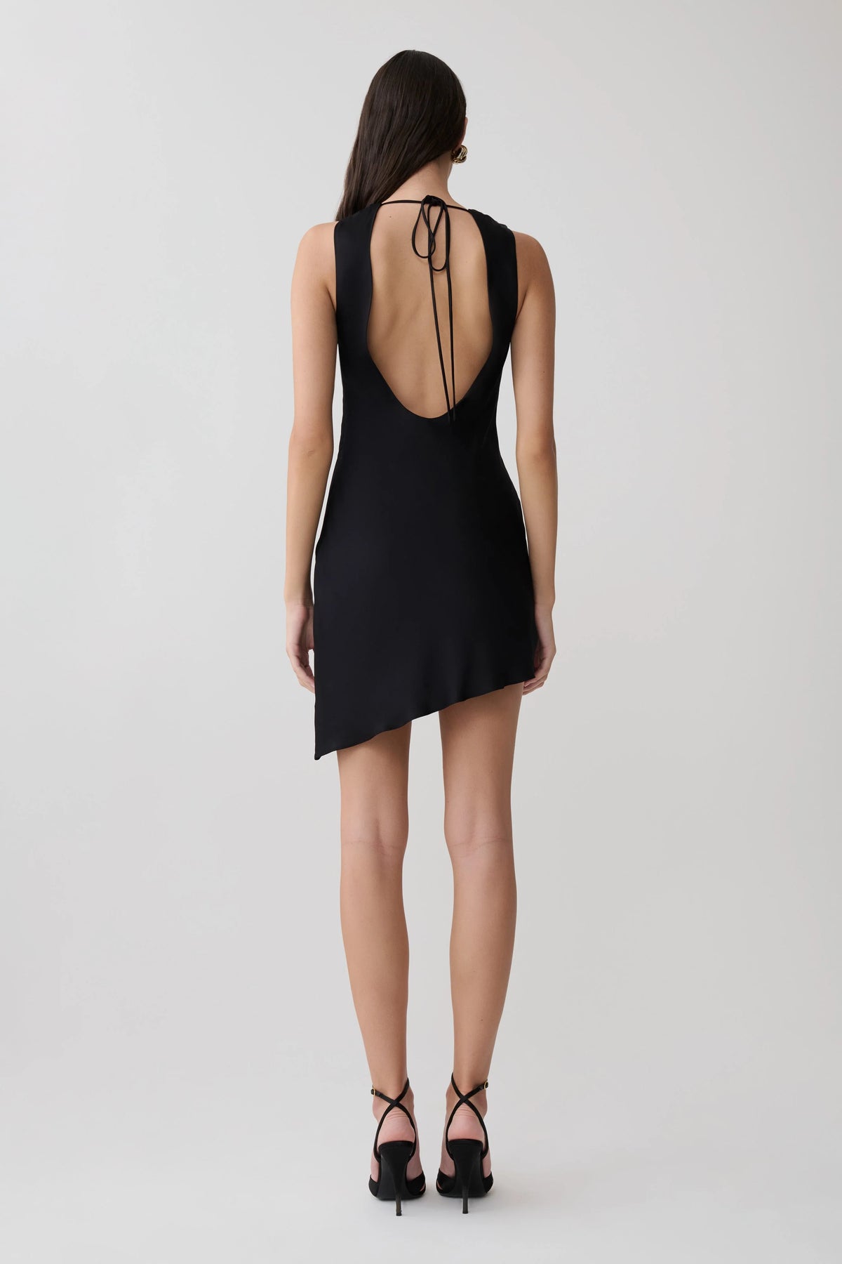 Kaylee Cowl Back Asymmetric Mini Dress Black