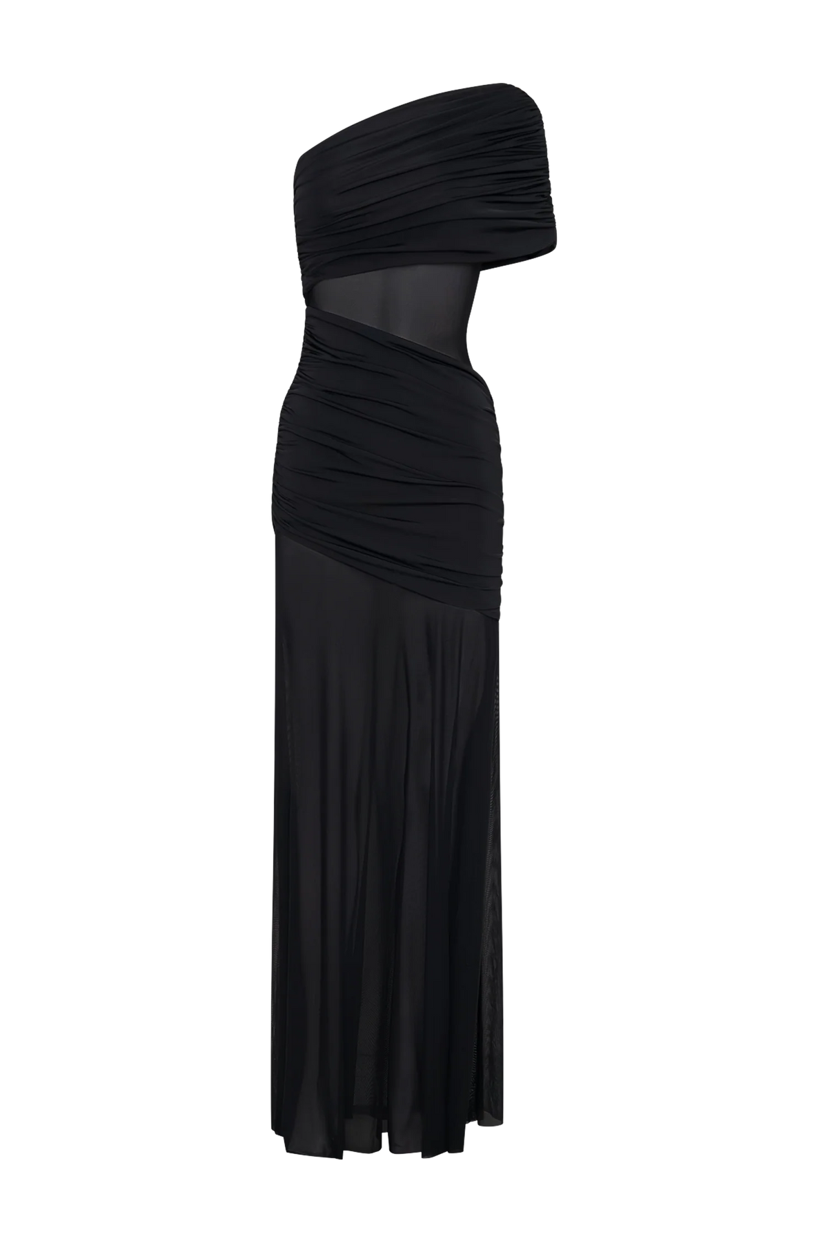 Dallas One Shoulder Mesh Maxi Dress Black