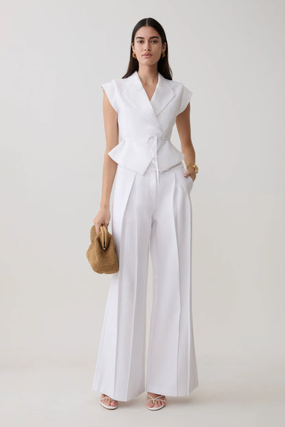 Raya Mid Rise Wide Leg Linen Pant White