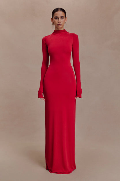 Kiyah Slinky Cut Out Maxi Dress Red