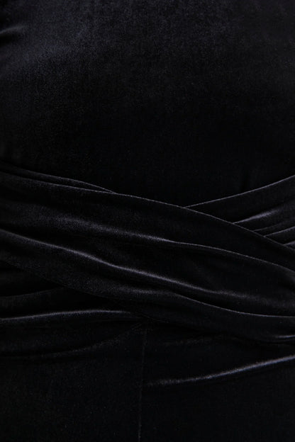 Madalina Black High Neck Jumpsuit With Scarf Detail