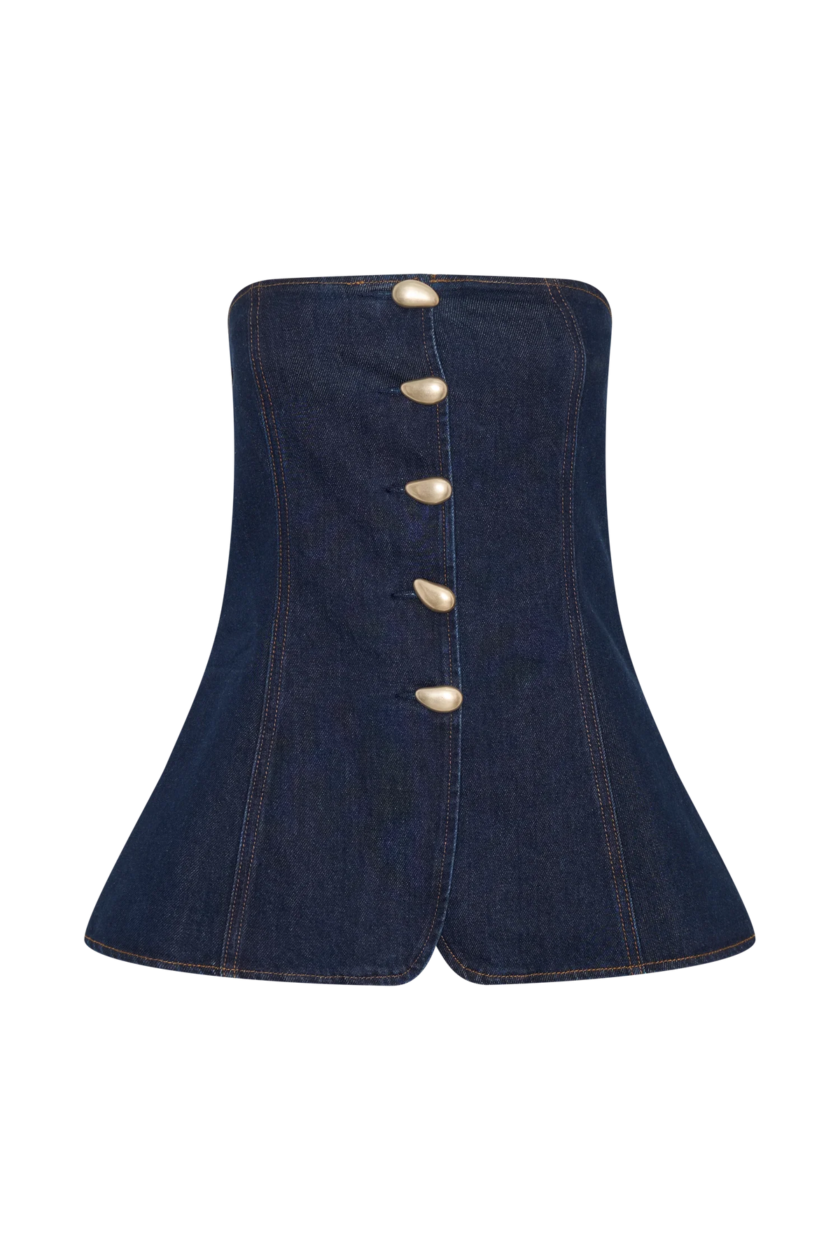Lennox Strapless Long Line Button Top Indigo Blue