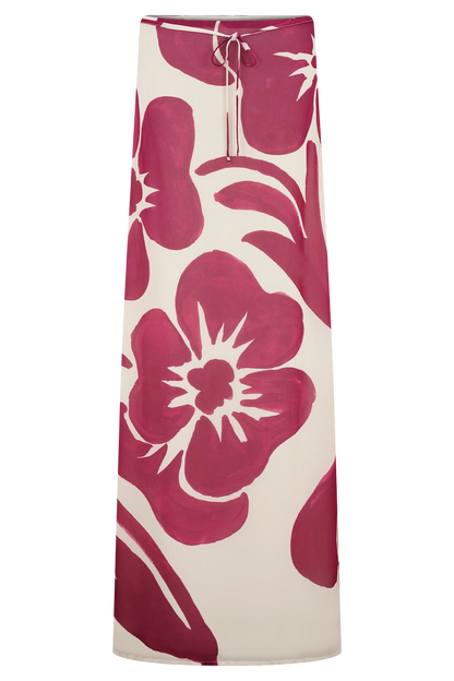 Katalina Chiffon Maxi Skirt Red Deco Fleur Print