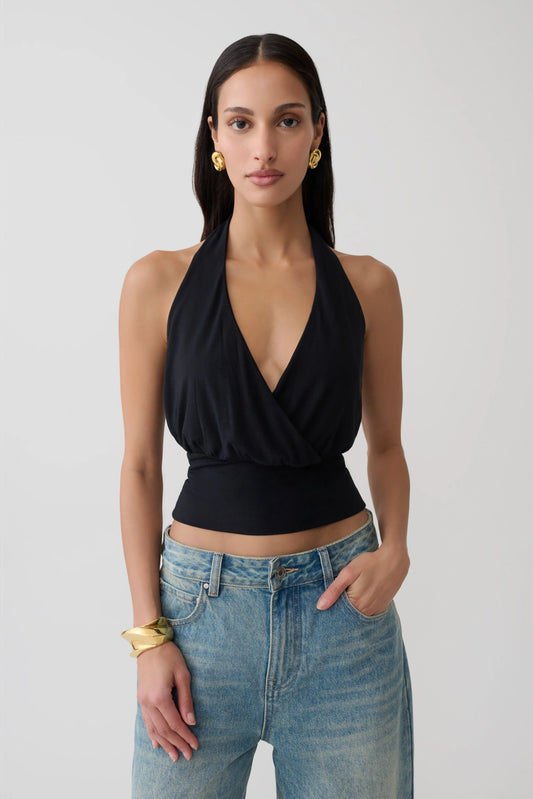 Jina Draped Halter Top Black