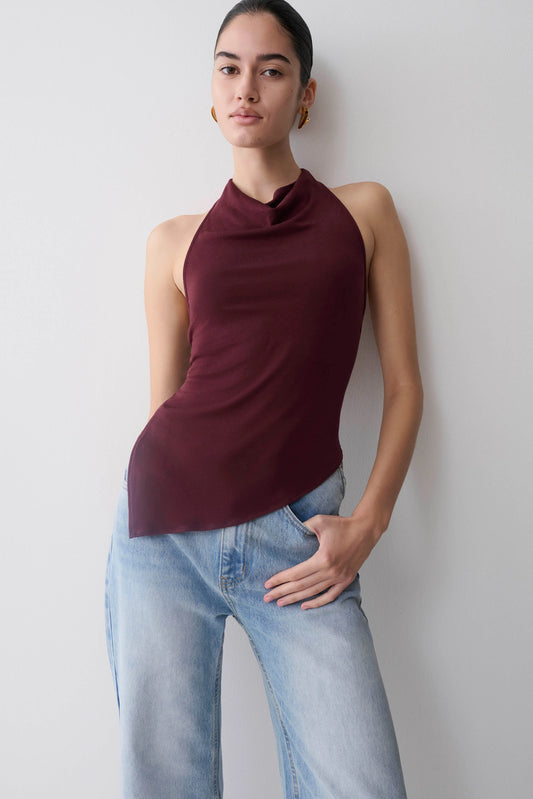 Clea Relaxed Sheer Halter Top Burgundy