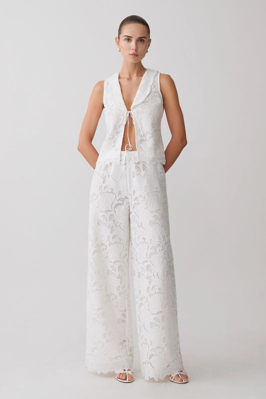 Tessa Broderie Straight Leg Pants White