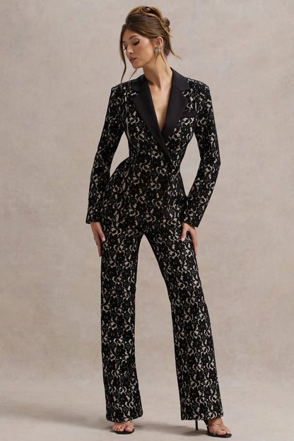 Jordanne Black Lace Flared Leg Trousers