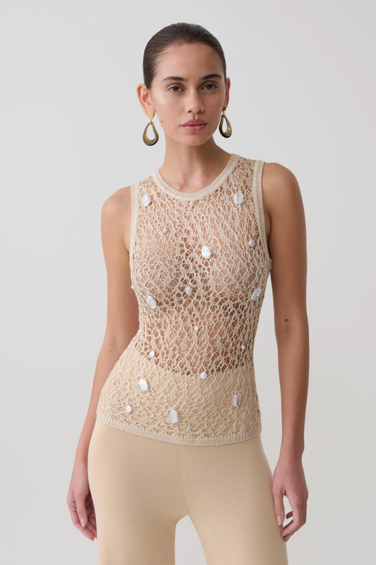 Eloise Pearl Beaded Top Cream