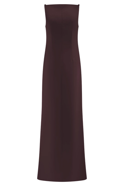 Violet Sleeveless Satin Maxi Dress Dark Chocolate