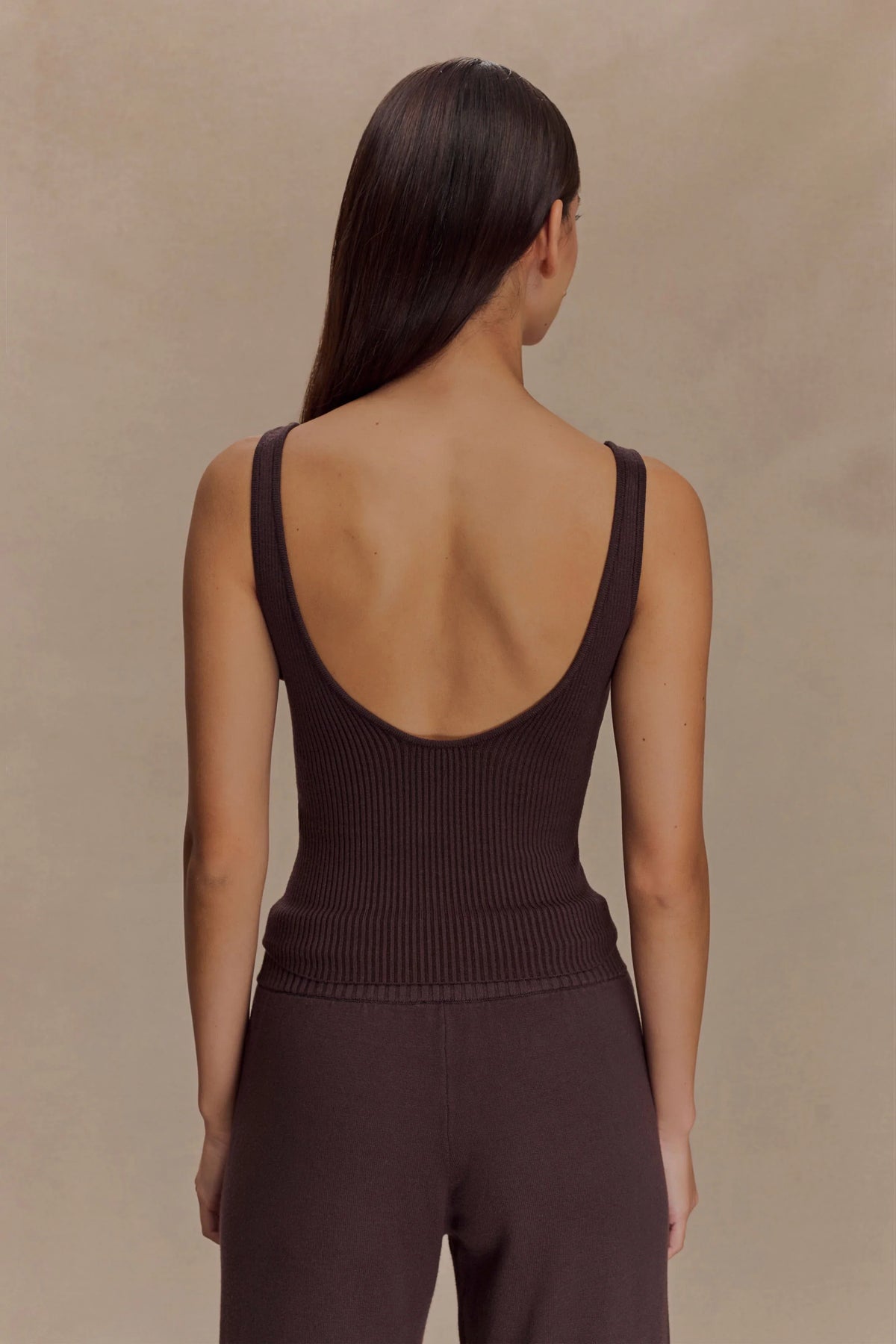 Natalya Ribbed Knit Cami Top Dark Chocolate