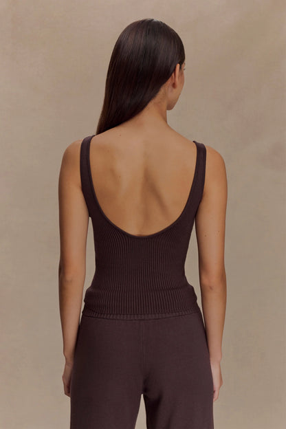 Natalya Ribbed Knit Cami Top Dark Chocolate
