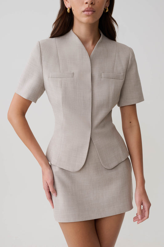 Laila Suiting Short Sleeve Top Grey