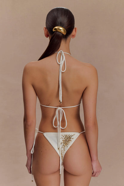 Huntleigh Crochet Bikini Bottom White Gold Sunshine Print