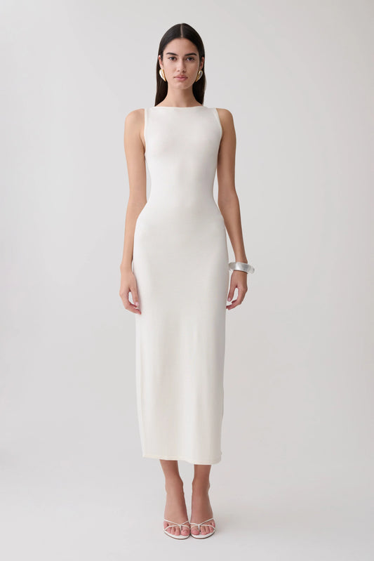 Boston Boat Neck Sleeveless Midi Dress Ivory