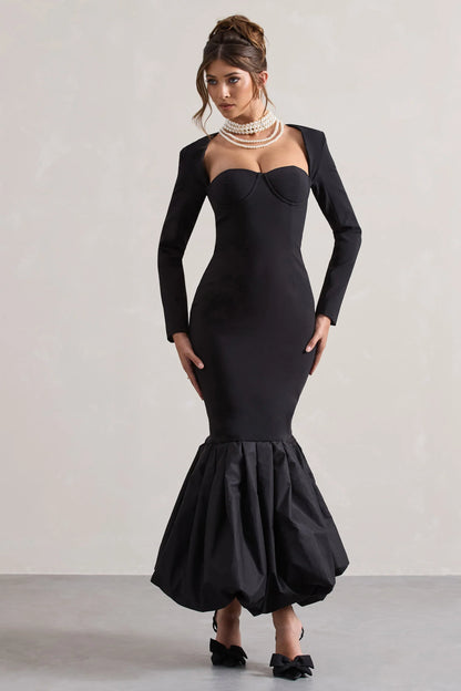London Black Sweetheart Maxi Dress With Volume Hem