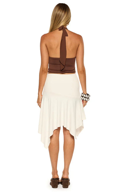 Brighton White Asymmetrical Midi Skirt