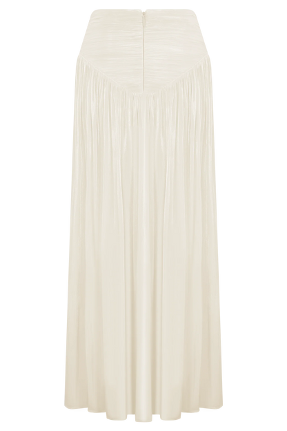 Makena Gathered Midi Skirt Opal White
