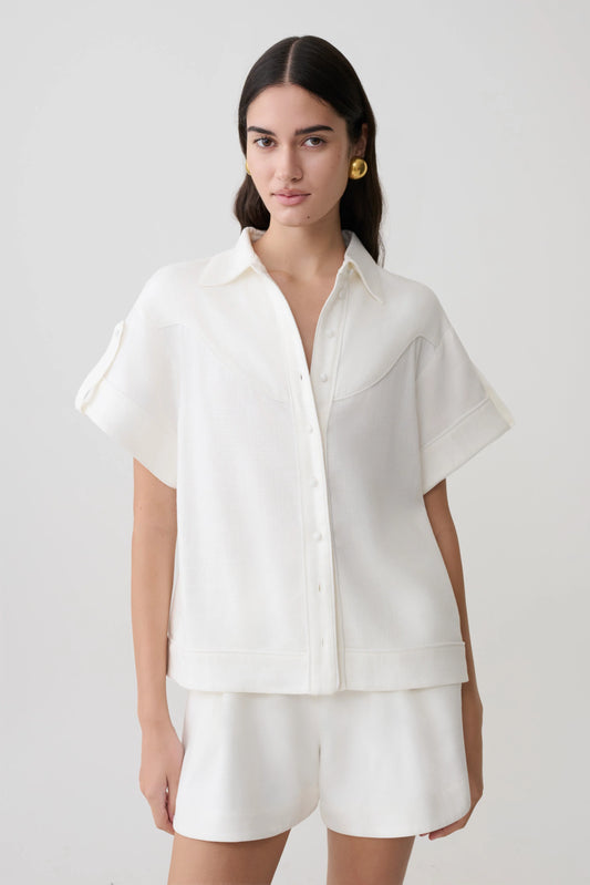 Selena Linen Short Sleeve Shirt White