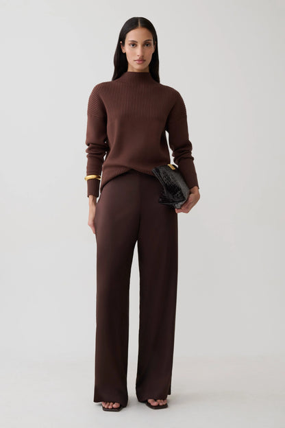 Stanley Ribbed High Neck Jumper Chocolate