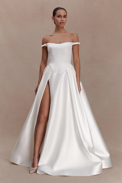 Willow Off Shoulder Satin Maxi Gown White