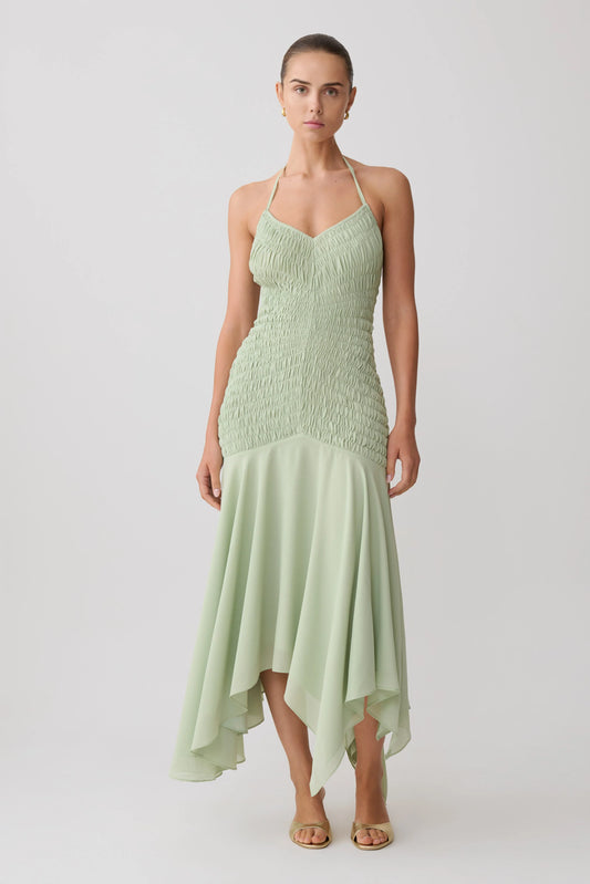 Evelyn Shirred Chiffon Maxi Dress Sage