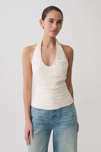 Daniela Ruched Halter Top Ivory