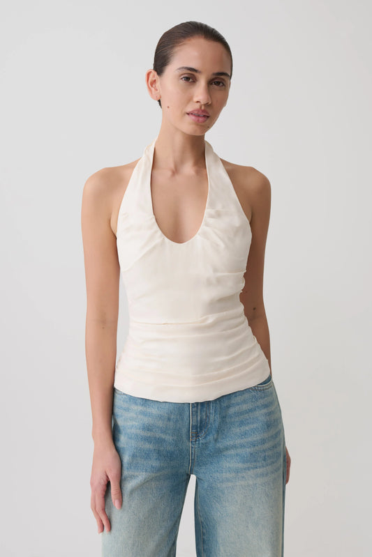 Daniela Ruched Halter Top Ivory