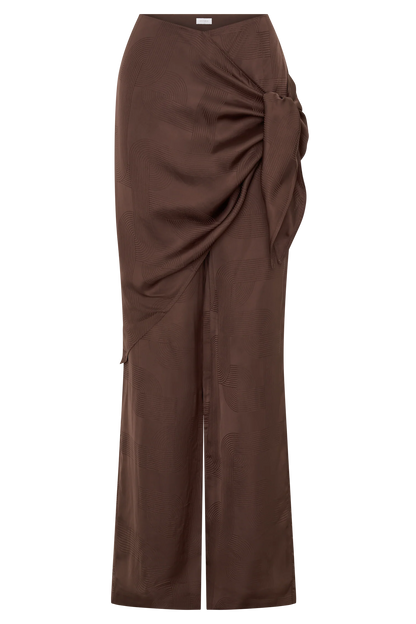 Gia Wrapped Tie Satin Pants Chocolate