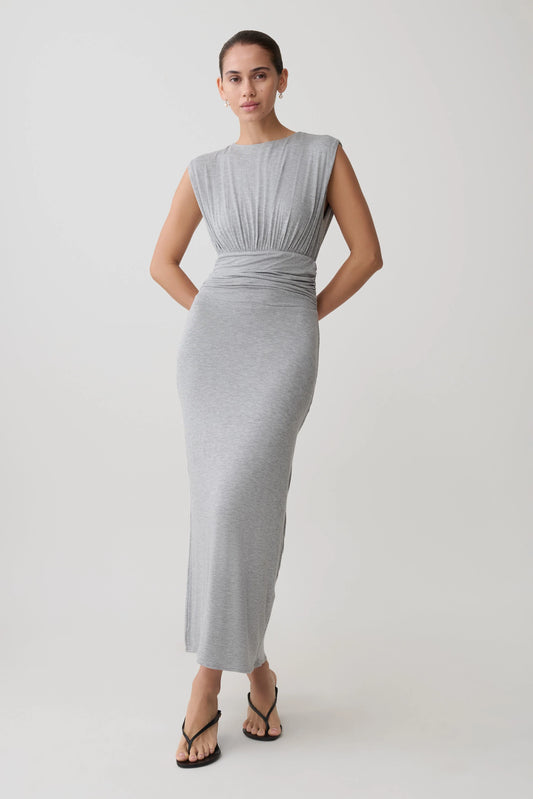 Kura Ruched Modal Sleeveless Midi Dress Grey Marle