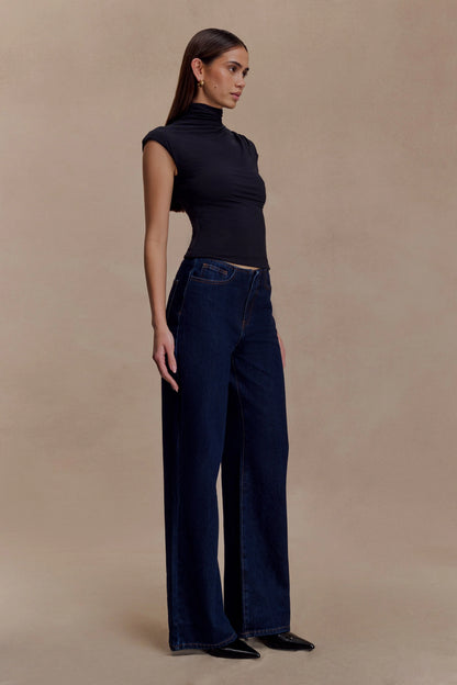 Freesia High Neck Sleeveless Top Black