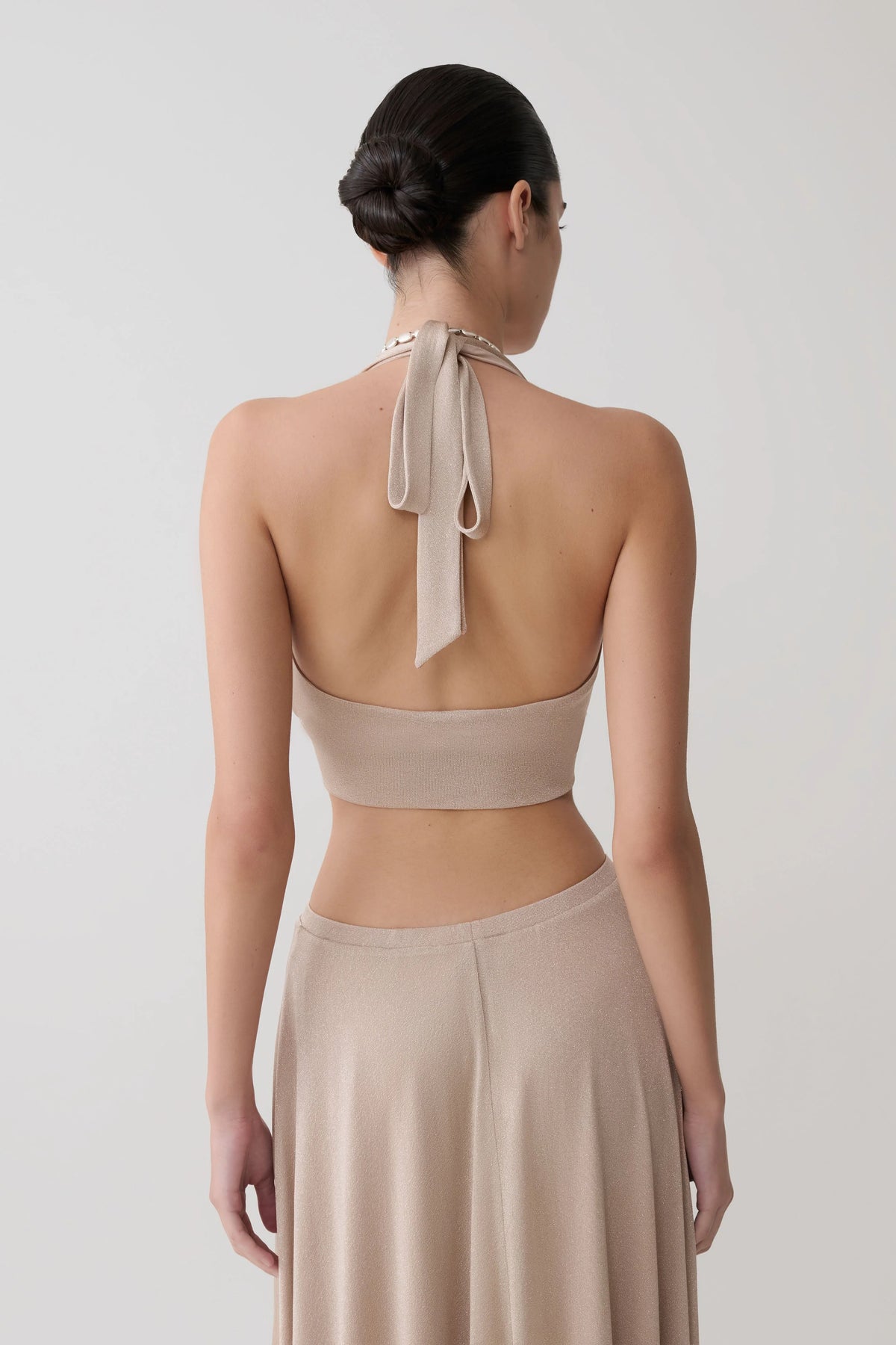 Nola Draped Lurex Halter Top Gold