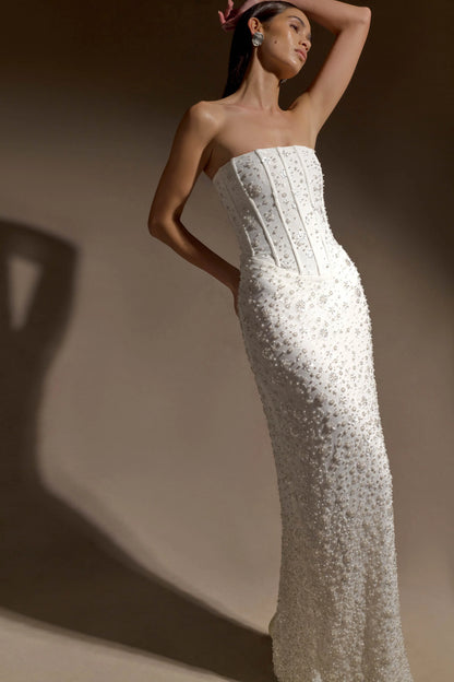 Gemma Strapless Embellished Maxi Dress Ivory