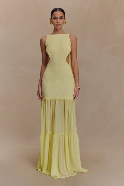 Haille Knit Chiffon Maxi Dress Lemon