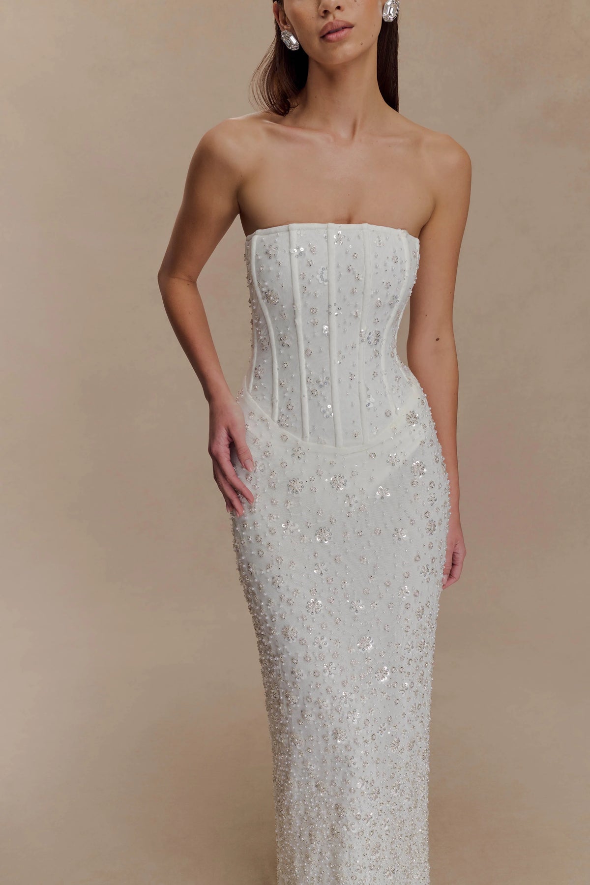 Gemma Strapless Embellished Maxi Dress Ivory