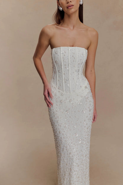 Gemma Strapless Embellished Maxi Dress Ivory