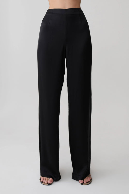 Sydney Straight Leg Satin Pants Black