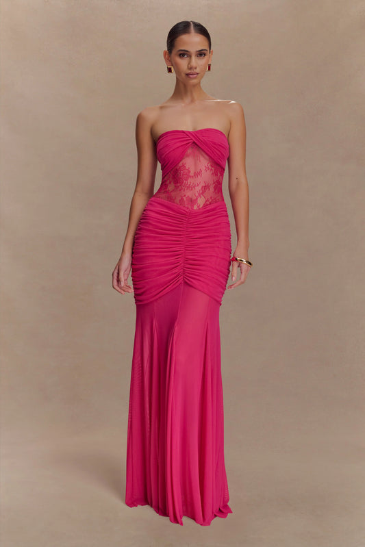 Khadijah Lace And Mesh Maxi Dress Dragonfruit