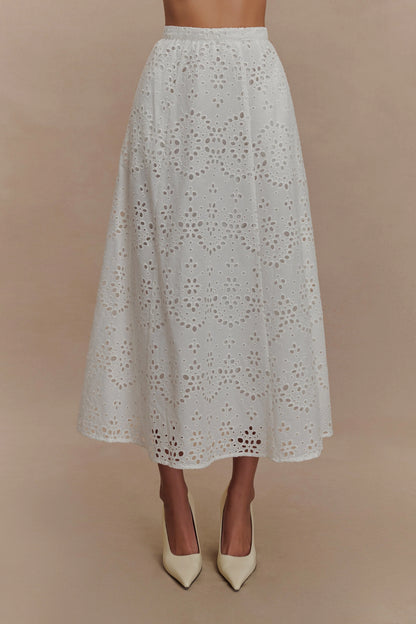 Arla Broderie Midi Skirt White