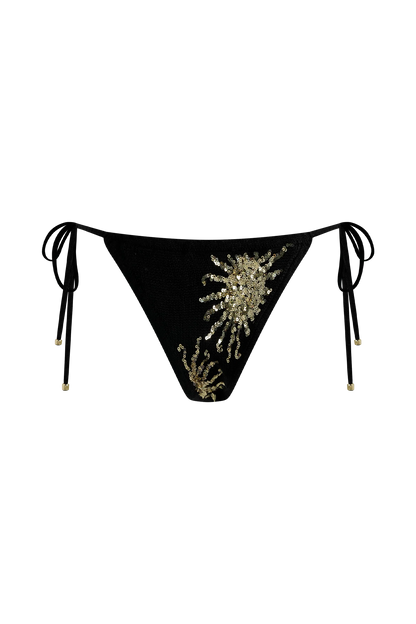 Huntleigh Crochet Bikini Bottom Black Gold Sunshine Print