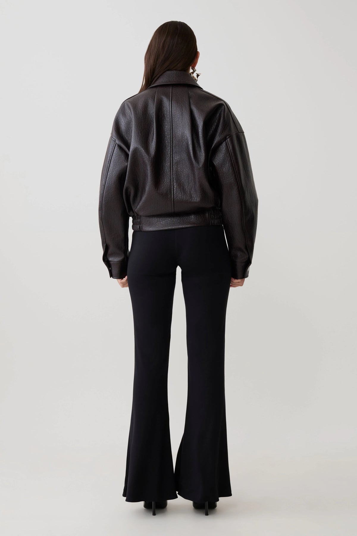 Paige Faux Leather Cropped Jacket Cherry Brown