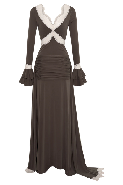Electra Slinky Lace Maxi Dress Chocolate Ballet Pink