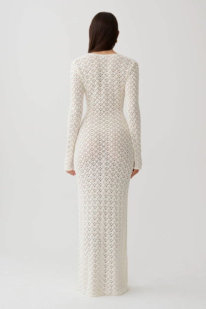 Jamaya Crochet Knit Maxi Dress Ivory