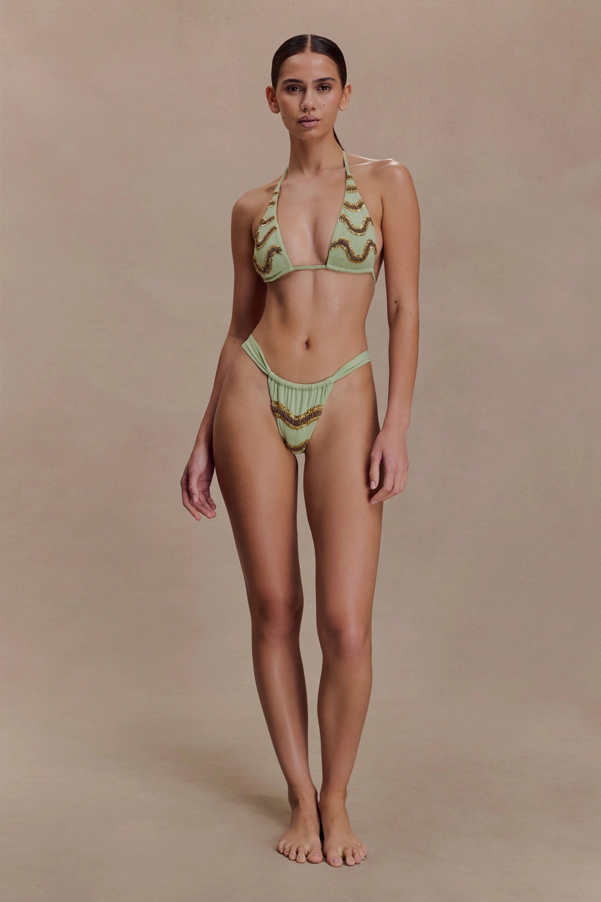Robyn Beaded Triangle Bikini Top Sage