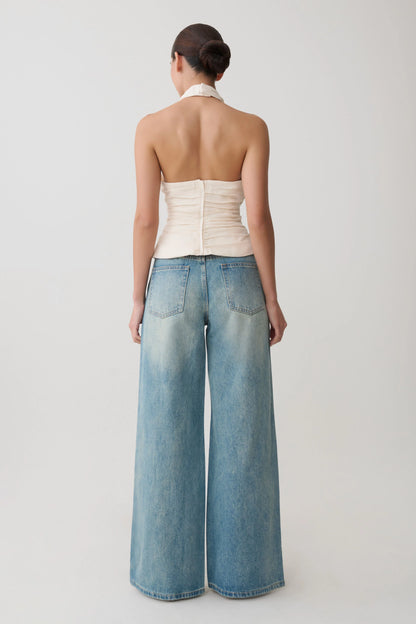 Daniela Ruched Halter Top Ivory