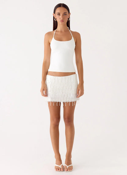 Siren Beaded Sequin Mini Skort White