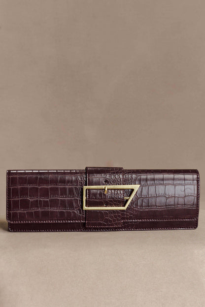 Jessica Faux Leather Crocodile Clutch Burgundy