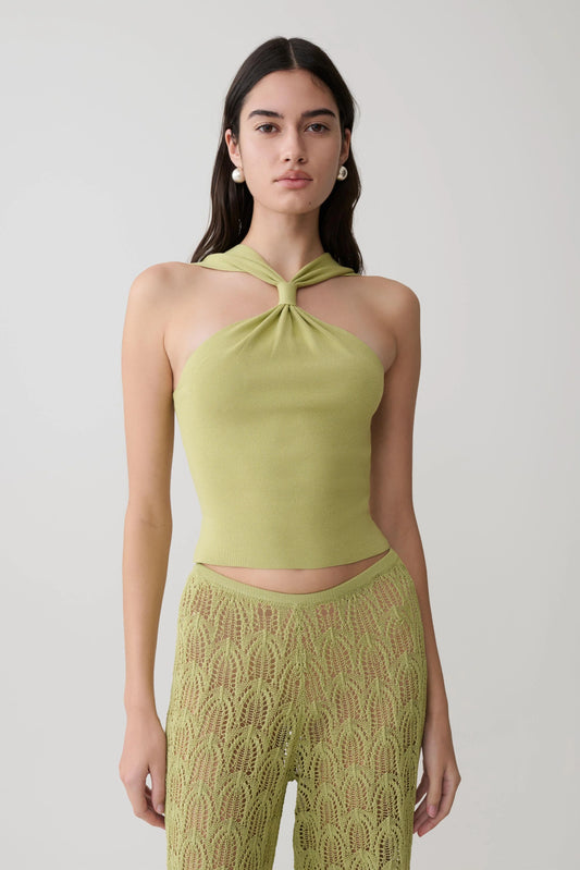 Angelika Twist Front Knit Top Light Olive